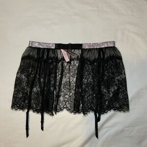 Victoria Secret Black Lace Garter Belt with Rhinestone Detail